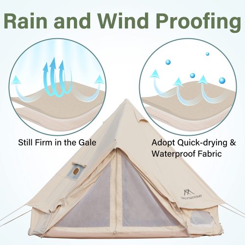 4-5 Person Mongolian Tent, Glamping Tent with Cool Ventilation Mosquito Net Doors & Windows