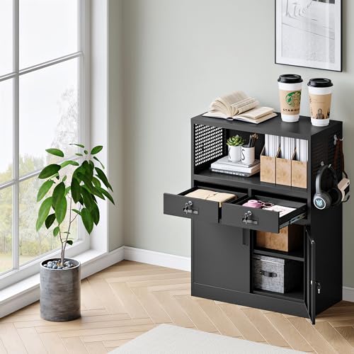 Yizosh Locking Cabinet with 2 Drawers, Metal Storage Cabinet with Locking Doors and Shelves - 41.3" Steel Lockable Storage Cabinet