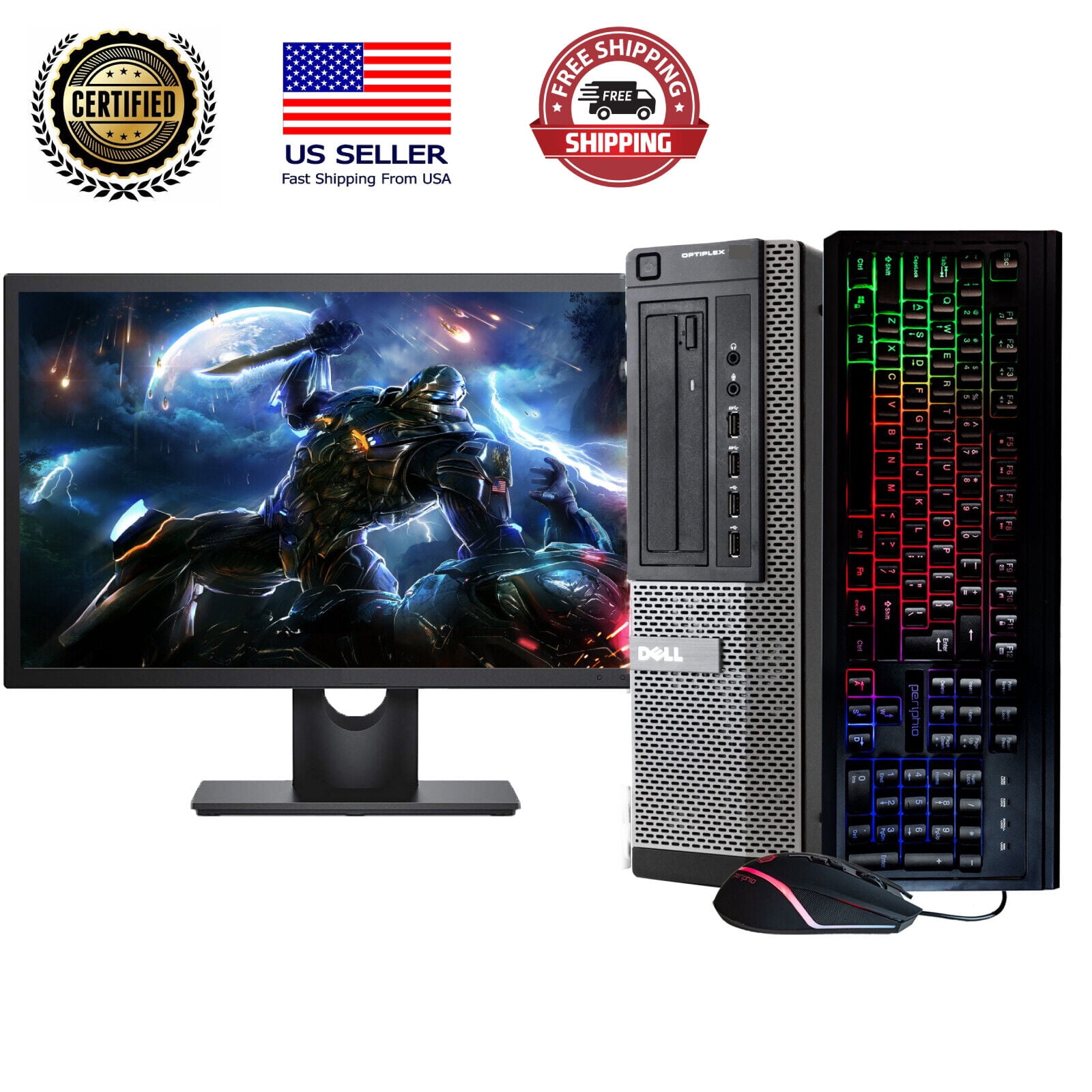 Pre-Owned Gaming DELL OptiPlex 7010 Desktop Computer PC - Intel Quad-Core i5, 1TB HDD, 16GB DDR3 RAM, Windows 10 Pro, DVD, WIFI, 24in Monitor