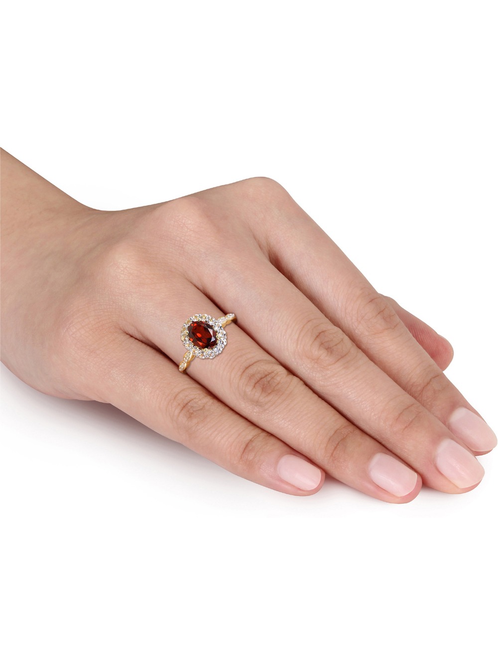Garnet and White Topaz Fashion Ring 2 Carat (Ctw) with Diamonds in 14K Yellow Gold