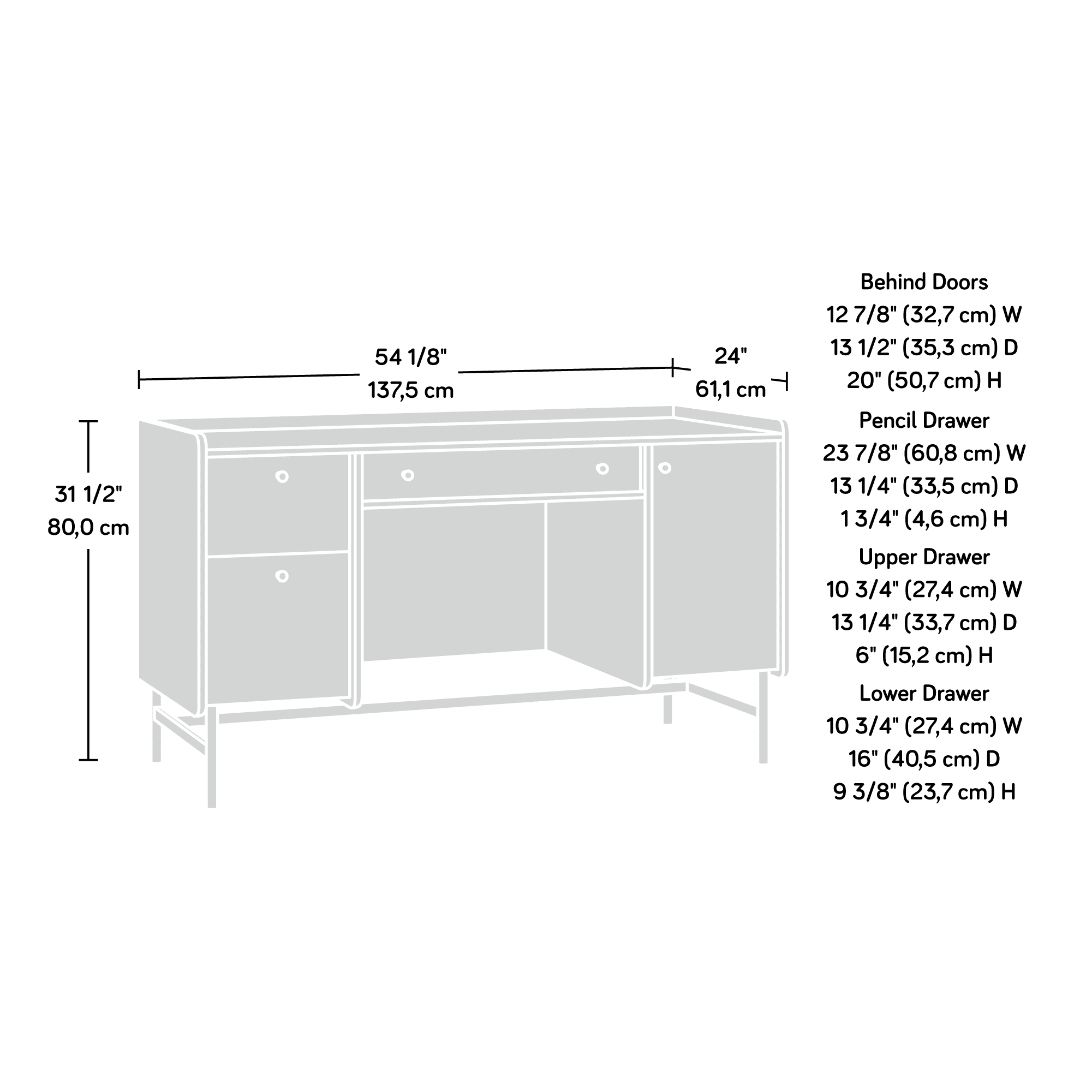 Sauder Harvey Park Double Pedestal Home Office Desk with Storage, Jet Acacia Finish