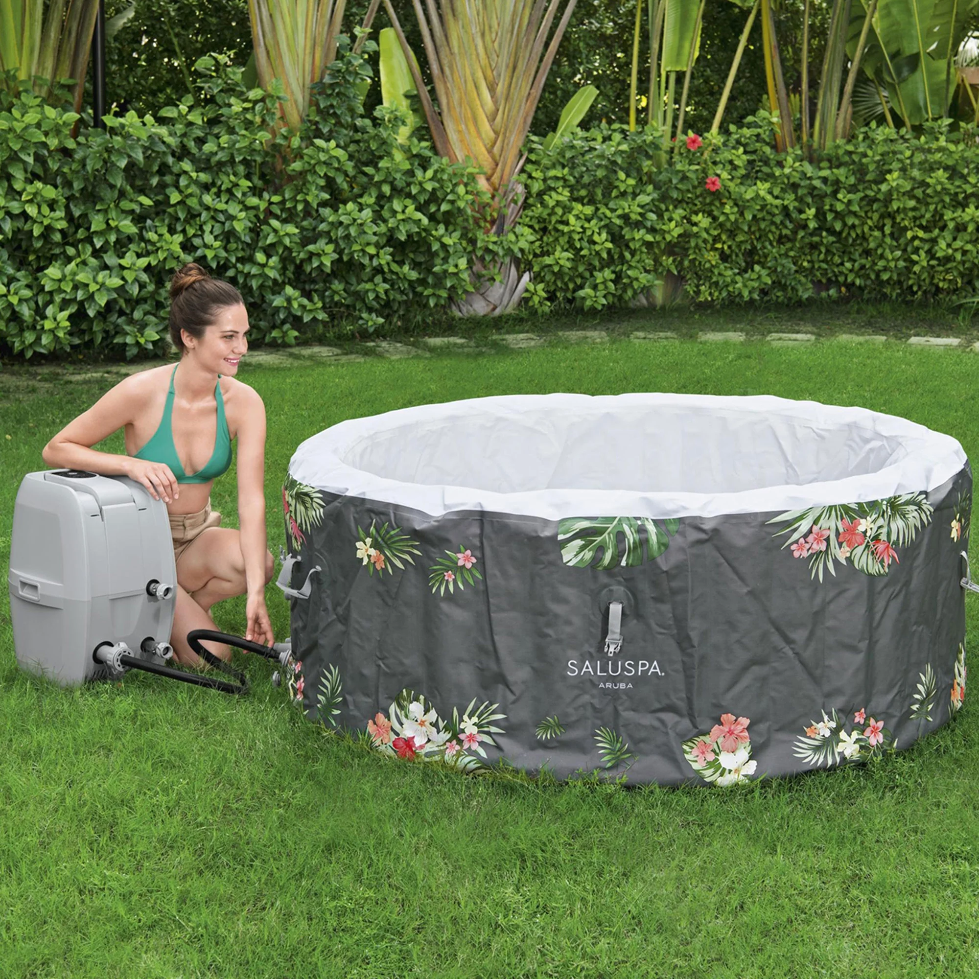 Bestway SaluSpa Aruba AirJet Inflatable Hot Tub w/ EnergySense Cover, Grey