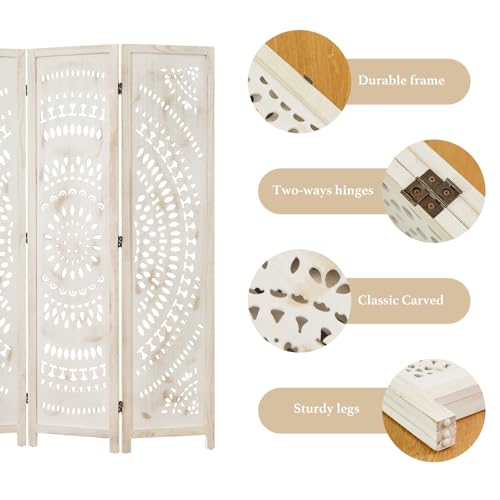 66.9Inch Folding Room Divider, 6 Panels Wood Carved Privacy Screens