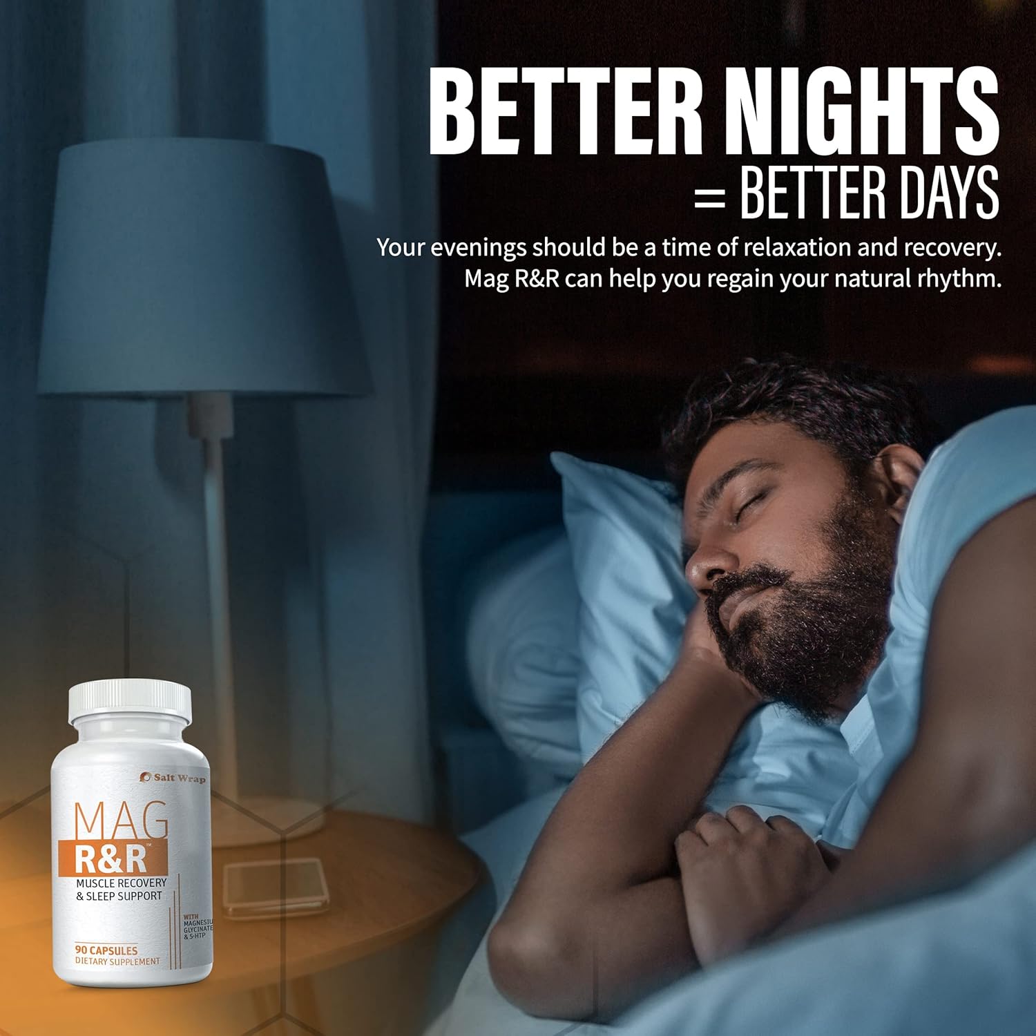 SaltWrap Mag R&R - Nighttime Muscle Cramps Support, Natural Sleep Support for Adults with Magnesium Glycinate for Muscle Spasm and Leg Cramps Relief