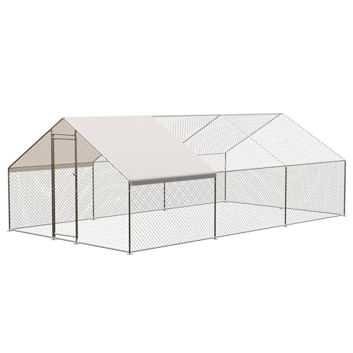 Large Metal Chicken Coop, Large Chicken Pen, Chicken Runs for Yard with Waterproof and Anti-UV Cover, Duck Rabbit House Outdoor (9.8'
