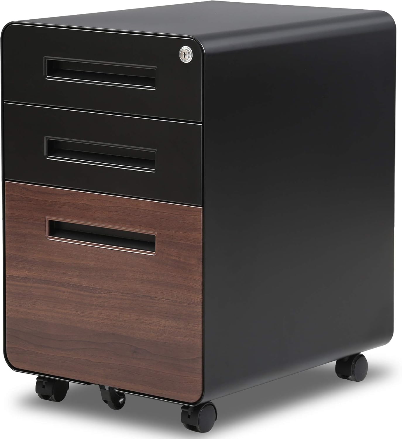 FENGE 3 Drawer Slim Vertical Locking Mobile File Cabinet with Casters Metal Filing Cabinet for Letter/Legal Size FC304001MB