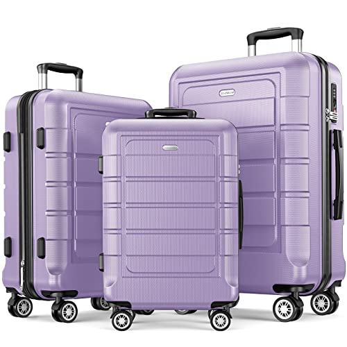 SHOWKOO Luggage Sets Expandable PC+ABS Durable Suitcase Double Wheels TSA Lock Black