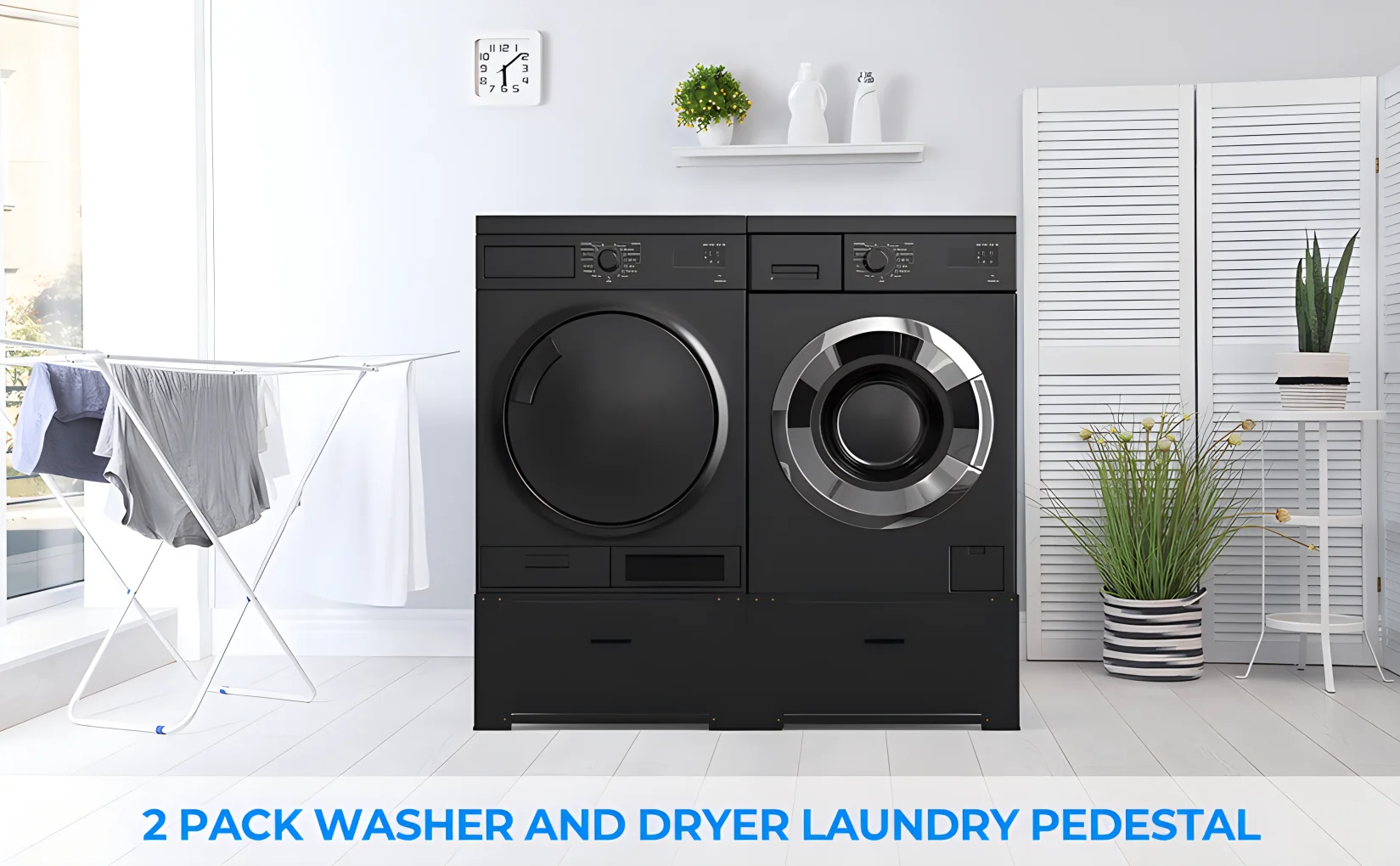 2 Pack Laundry Pedestals 28"× 29" Heavy Duty Inlife Dual Washing Machine Pedestals, Washer and Dryer Stands, Stainless Steel, Black