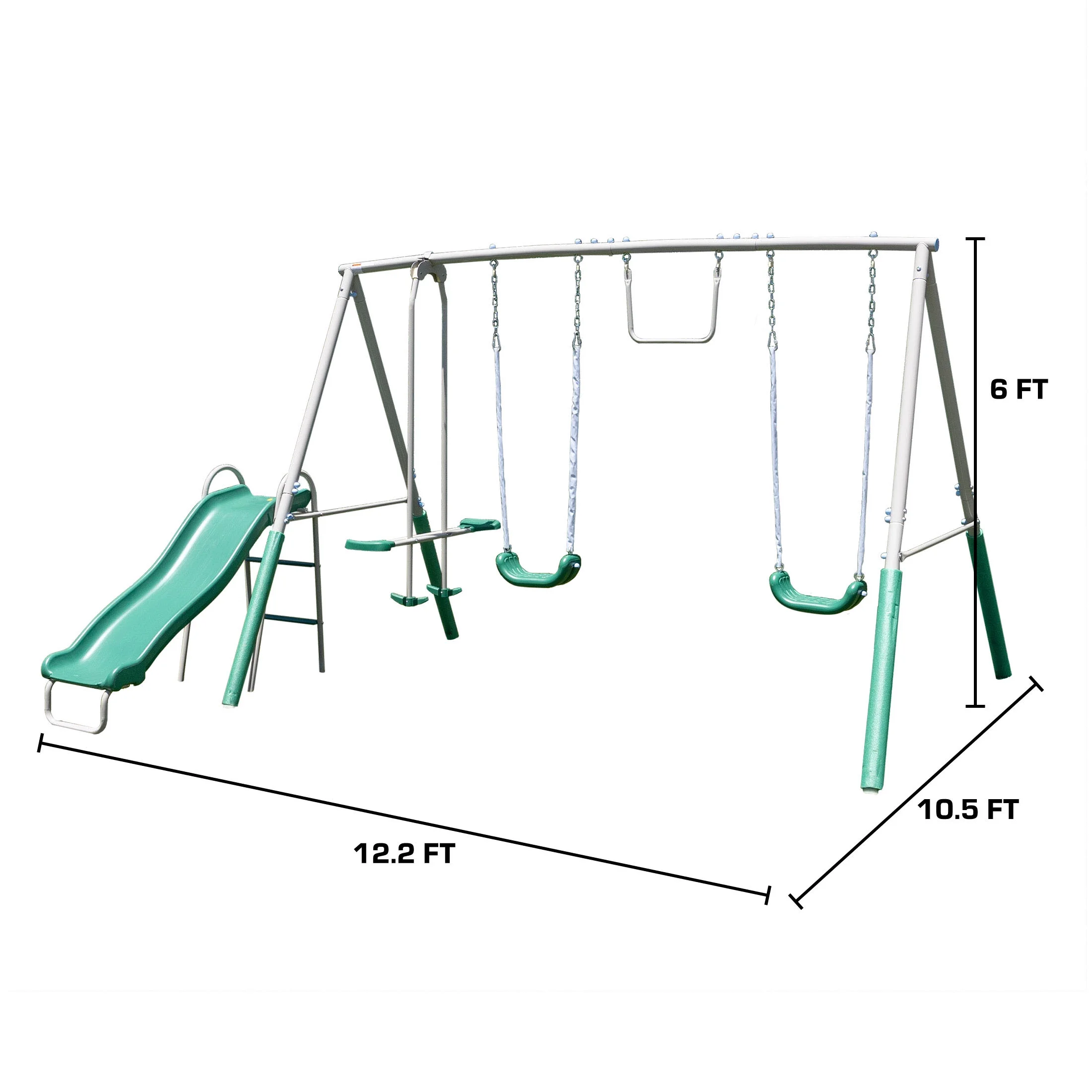 The Swing Company Yonkers Metal Swing Set with Glide Ride Trapeze Bar and 5' Slide