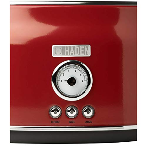 Haden Dorset 1.7 Liter Stainless Steel Countertop Electric Tea Kettle with 4 Slice Wide Slot Stainless Steel Bread Bagel Toaster, Red