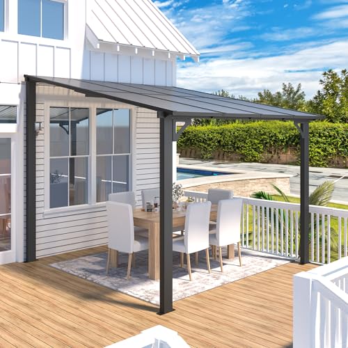 AECOJOY 10&rsquo; x 10&rsquo; Gazebo, Wall Mounted Gazebos Pergola on Clearance, Outdoor Patio Lean to Gazebo Awnings for Deck, Porch