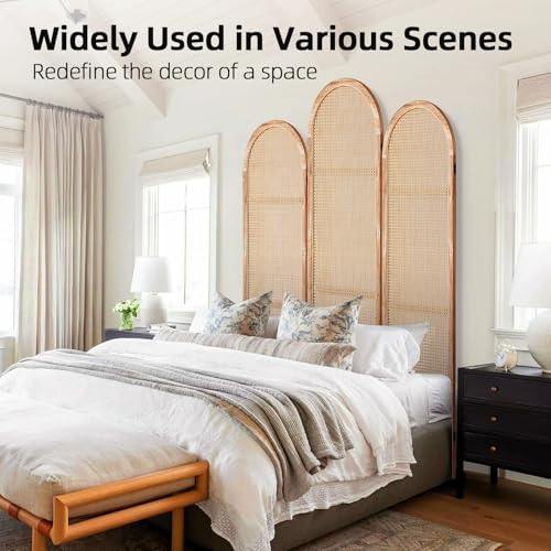 5.9 Ft Tall Hand-Woven Rattan Room Divider 3 Panels, Wood Room Divider Panel, Folding Screen Divider Wall, Wall Divider for Room Separation