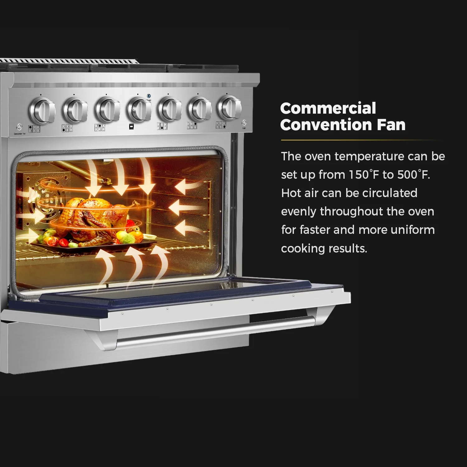 Empava 36 in. 5.2 cu. ft. Pro-Style Slide-In Single Oven Gas Range with 6 Sealed Ultra High-Low Burners