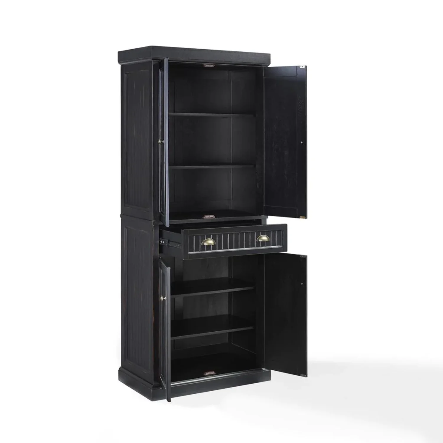 Crosley Furniture Seaside 4 Door Wood Coastal Pantry in Distressed Black