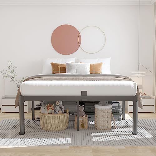 ROIL 12 inch California King Size Bed Frame Metal Platform No Box Spring Needed with Headboard Hole Round Corner Legs Mattress Retainers 3500LBS