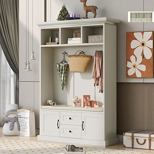 47'' Widen Hall Tree Coat Hanger with 3 Hooks and Storage Bench