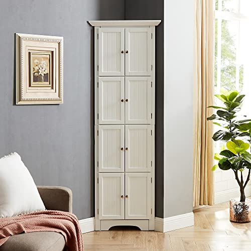 72" Tall Corner Cabinet, Corner Storage Cabinet with Doors and 4 Shelves
