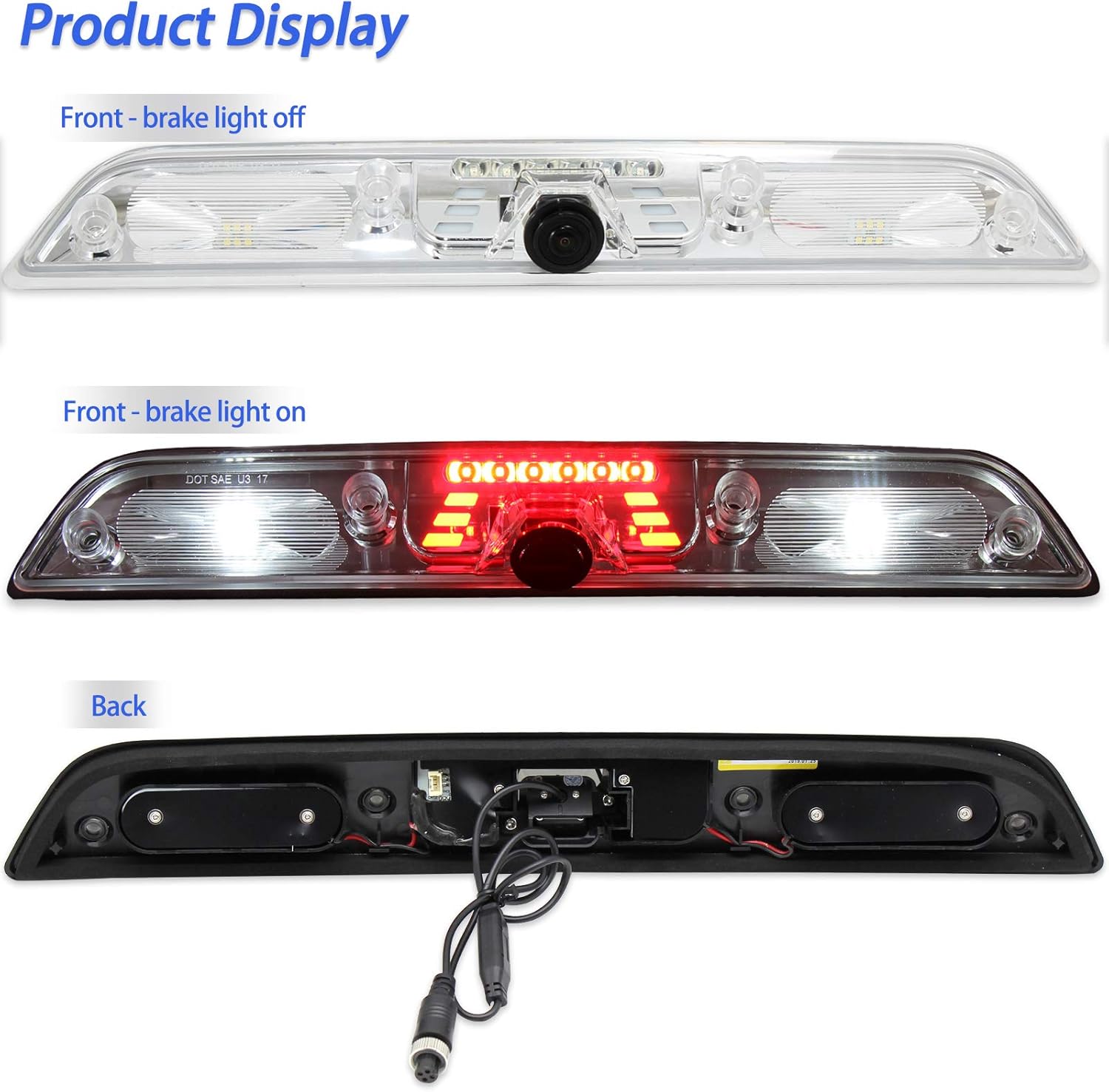 EWAY LED 3rd Third Brake Light Cargo Backup Camera for Ford F150 2015-2020/F250 F350 F450 F550 Super Duty 2017-2021 Rear Lamp High Mount Stop Light