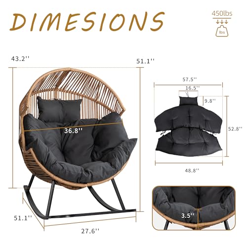 Shintenchi Wicker Egg Chair Outdoor Rattan Patio Chair with Cushion,Oversized Patio Lounge Chairs with Cushion Egg Basket Chair