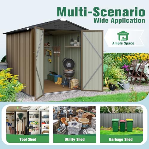 Flamaker Storage Shed Waterproof Metal Garden Shed with Lockable Door Utility Tool Shed Outdoor Storage for Backyard, Patio and Lawn (5 x 3 FT)