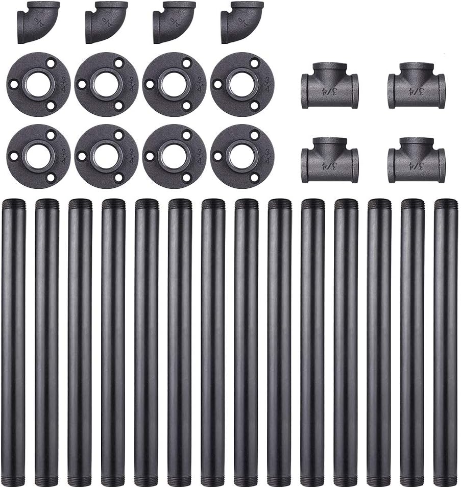 3/4 Inches Malleable Cast Iron Pipe 2 PCS 4 Tier. Vintage Industrial Wall Mount Bookshelf Shelving Unit, DIY Open Bookshelf, Shelf Shelves