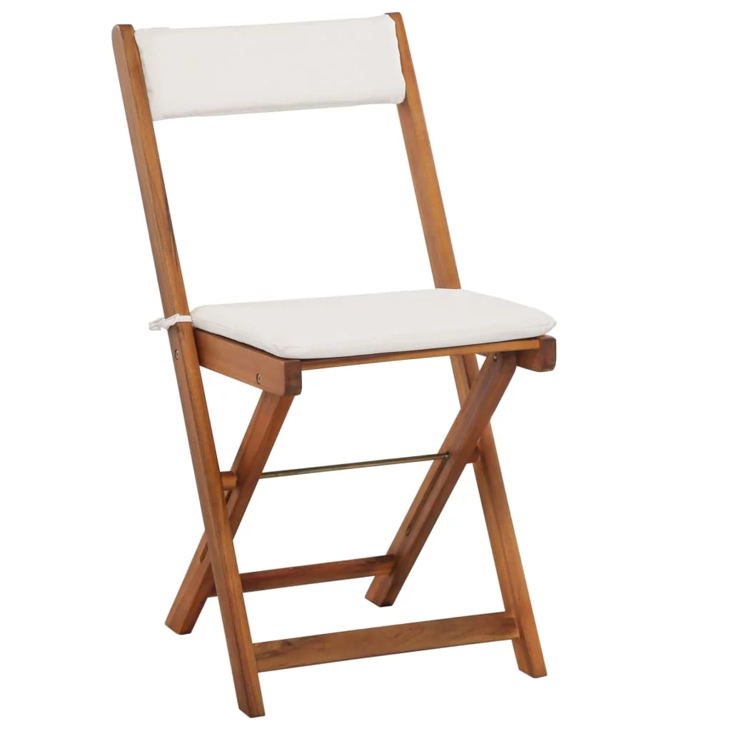 Anself 3 Piece Folding Bistro Set Wooden Folding Table and 2 Foldable Chairs with Cushions Dining Set Acacia Wood Outdoor Furniture Space Saving for