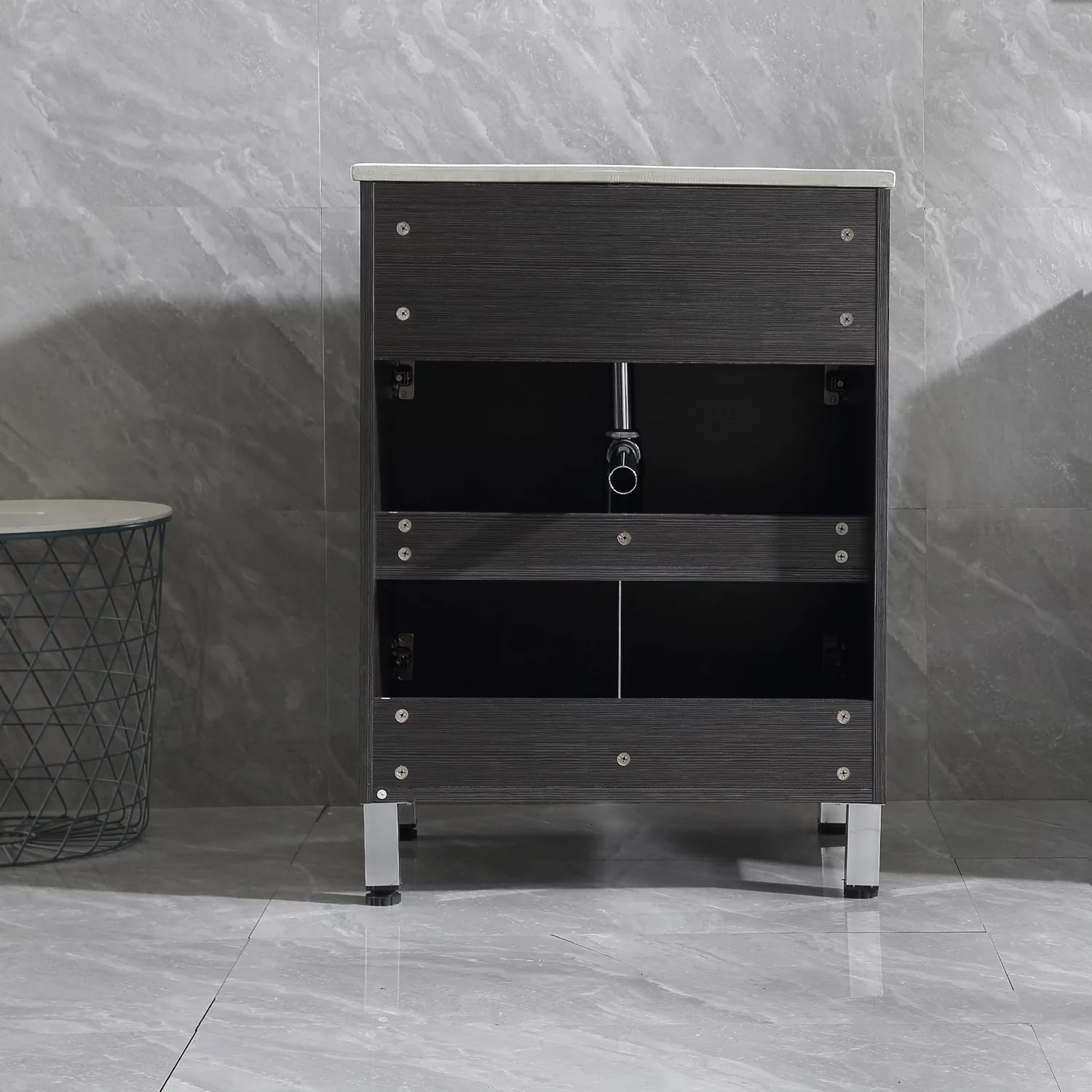 Walcut 24'' Black Bathroom Vanity Cabinet Wood Set Single Vessel Sink