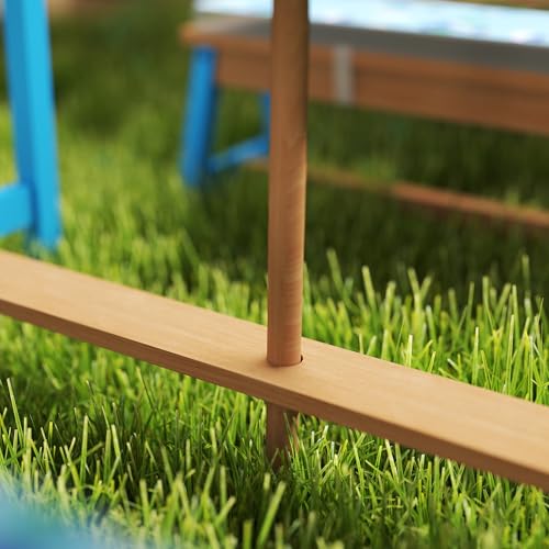 Qaba Kids Picnic Table, Wooden Table and Bench Set with Foldable Umbrella, Removable Cushions & Boxes
