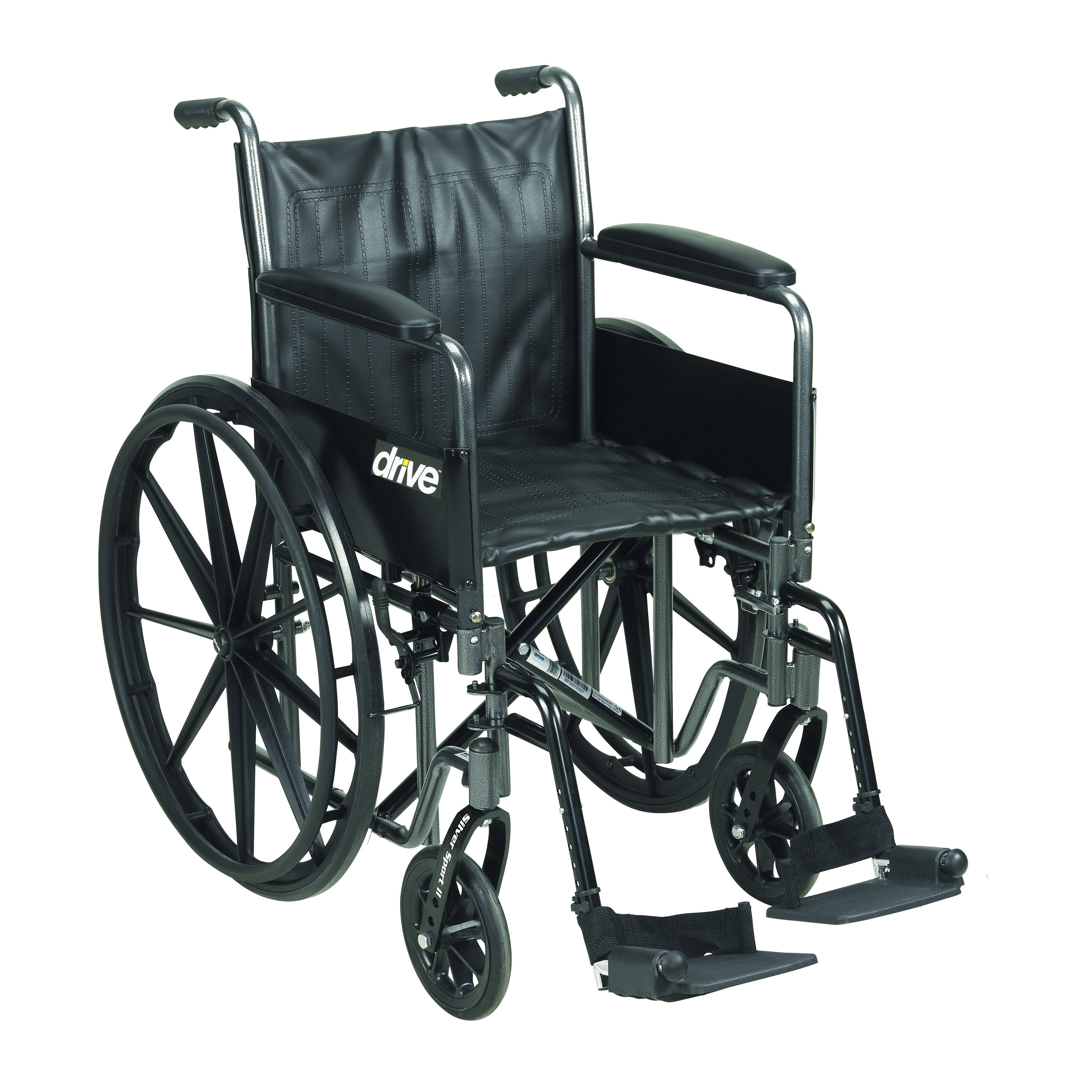 Drive Medical Silver Sport 2 Wheelchair Detachable Full Arms Elevating Leg Rests 16x22 Seat