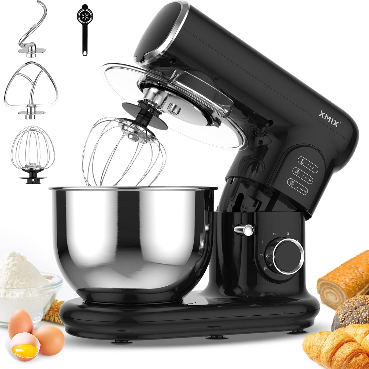 XMIX Stand Mixer, 6-Speed Electric Mixer 500W Tilt-Head 5-Qt Cake Mixer Stainless Steel Bowl