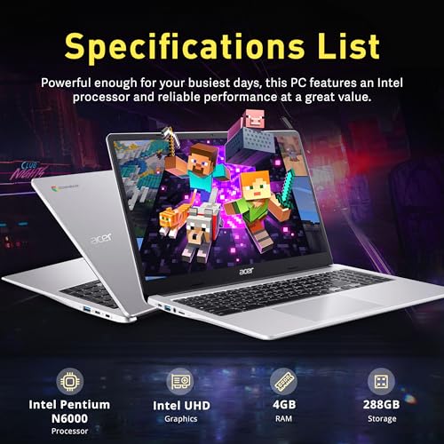 Acer Chromebook 315 Laptop | Intel Celeron N4500 | 15.6" Full HD IPS Display | Intel UHD Graphics | 4GB LPDDR4X | 64GB eMMC | Intel Wi-Fi 6 | DTS