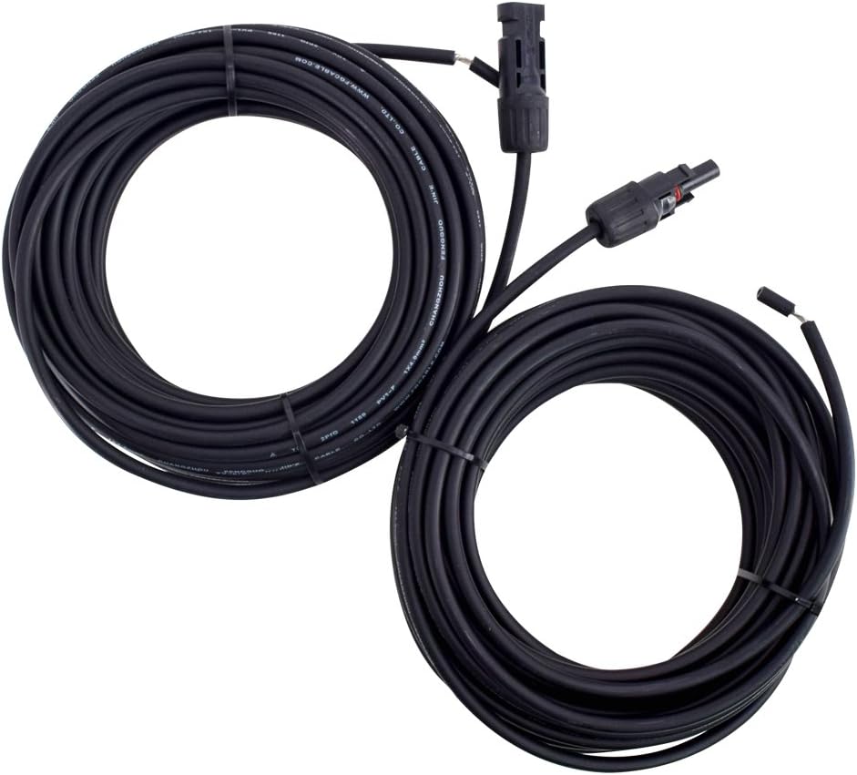 Renogy 40Ft 10AWG Male&Female Extension Cables Solar Panel and Controller Connector Adaptor Wire, Black Pack of 2