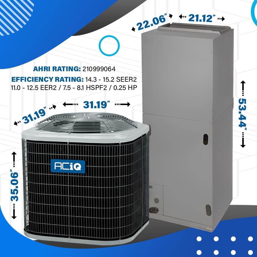 14.3 SEER2 4 Ton 15kW Heat Pump Split System | Downflow Air Electric Handler with Thermostat | Backup Heat Kit, Single Stage Condenser