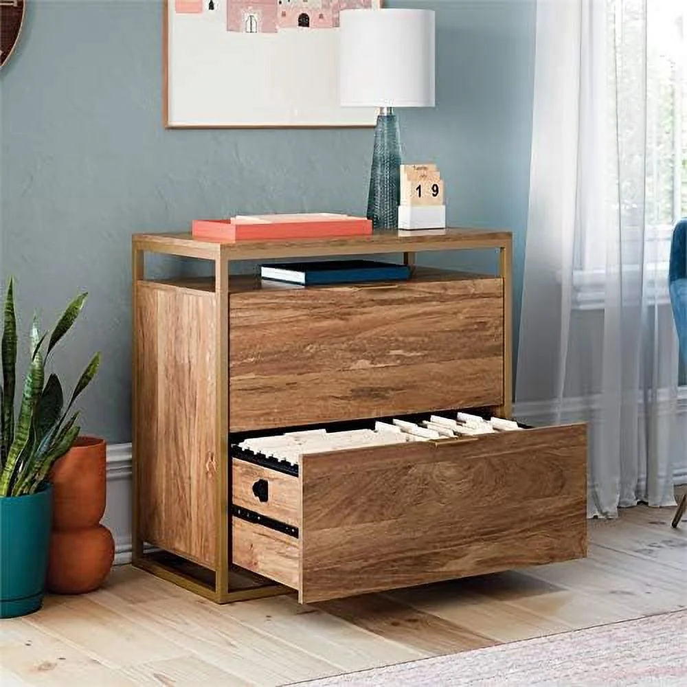 Engineered Wood File Cabinet In Sindoori /Brown/Gold