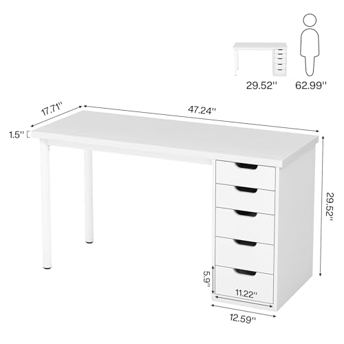 Tribesigns 47 inches Vanity Desk with 5 Drawers, Rustic Brown Makeup Vanity Table Dressing Table with Storage, Modern Simple Computer Desk for Women