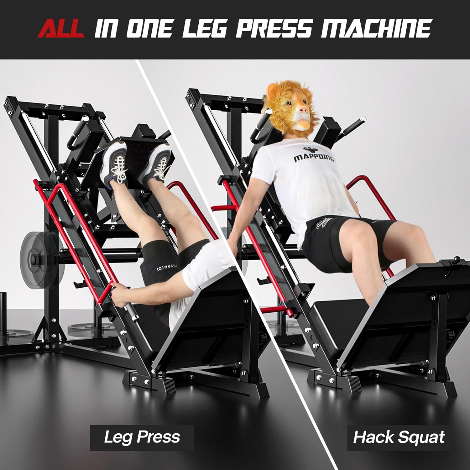Leg Press Machine Hack Squat Equipment, Lower Body Exercise Machine Combo with Linear Bearing