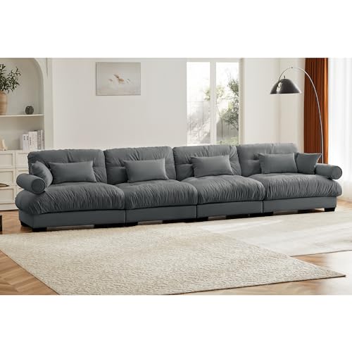 130" Modular Sectional Sofa,Velvet Upholstered Couches for Living Room,3 Seater Green Sofa Couch with Movable Ottoman