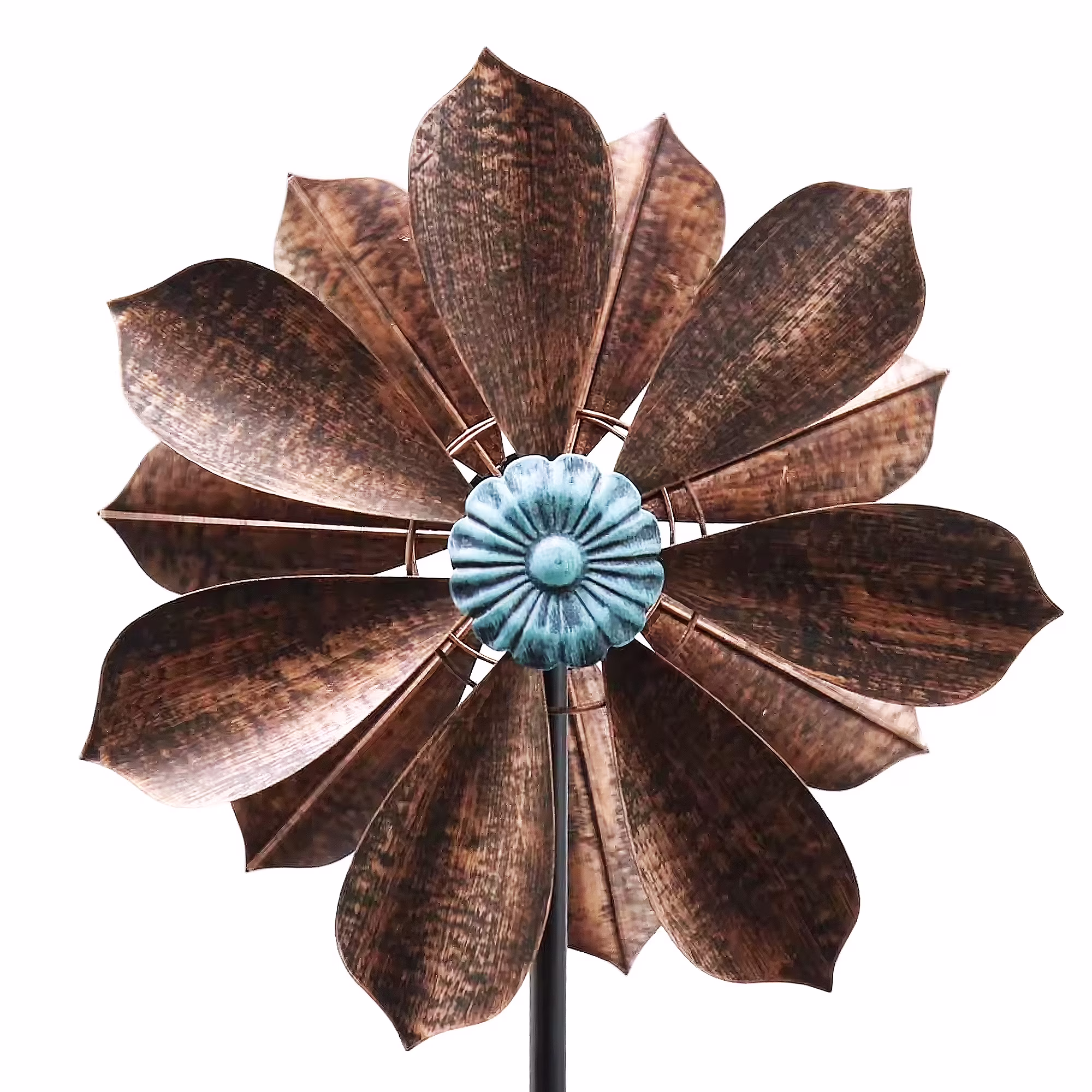 Wind Spinner, 60 inch Metal Wind Spinner, 360° Dual Direction Kinetic Wind Spinners with Bronze Leaves and Blue Flower Core