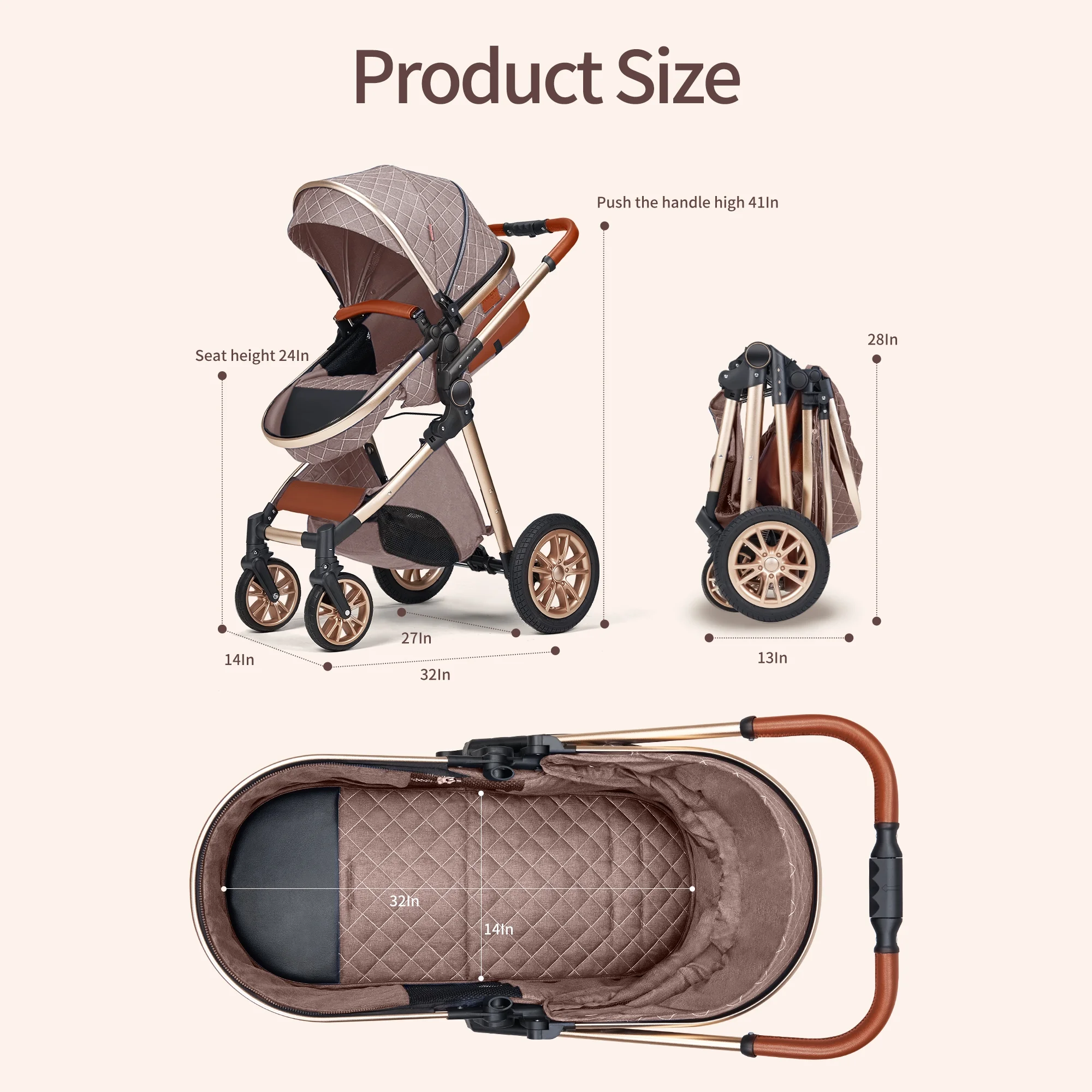 Luxury Pram High Landscape Baby Stroller Folding Pushchair for 0-36 Months Kids,Red - Curated Treasures Market