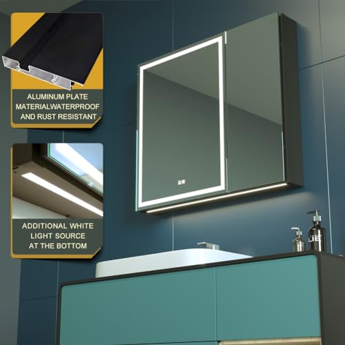 20 x 28 Inch LED Lighted Bathroom Medicine Cabinet with Sockets & USBs, Defogger, Dimmable, 3 Color Light Makeup Mirror, Easy to Install