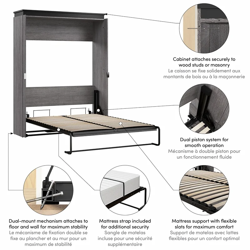 Bestar Orion 67W Queen Murphy Bed in bark gray & graphite