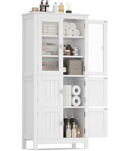 53.1" Tall Bathroom Storage Cabinet with 6 Doors and Adjustable Shlef, Bathroom Organizers and Storage, Linen Cabinet, Cupboard for Living Room