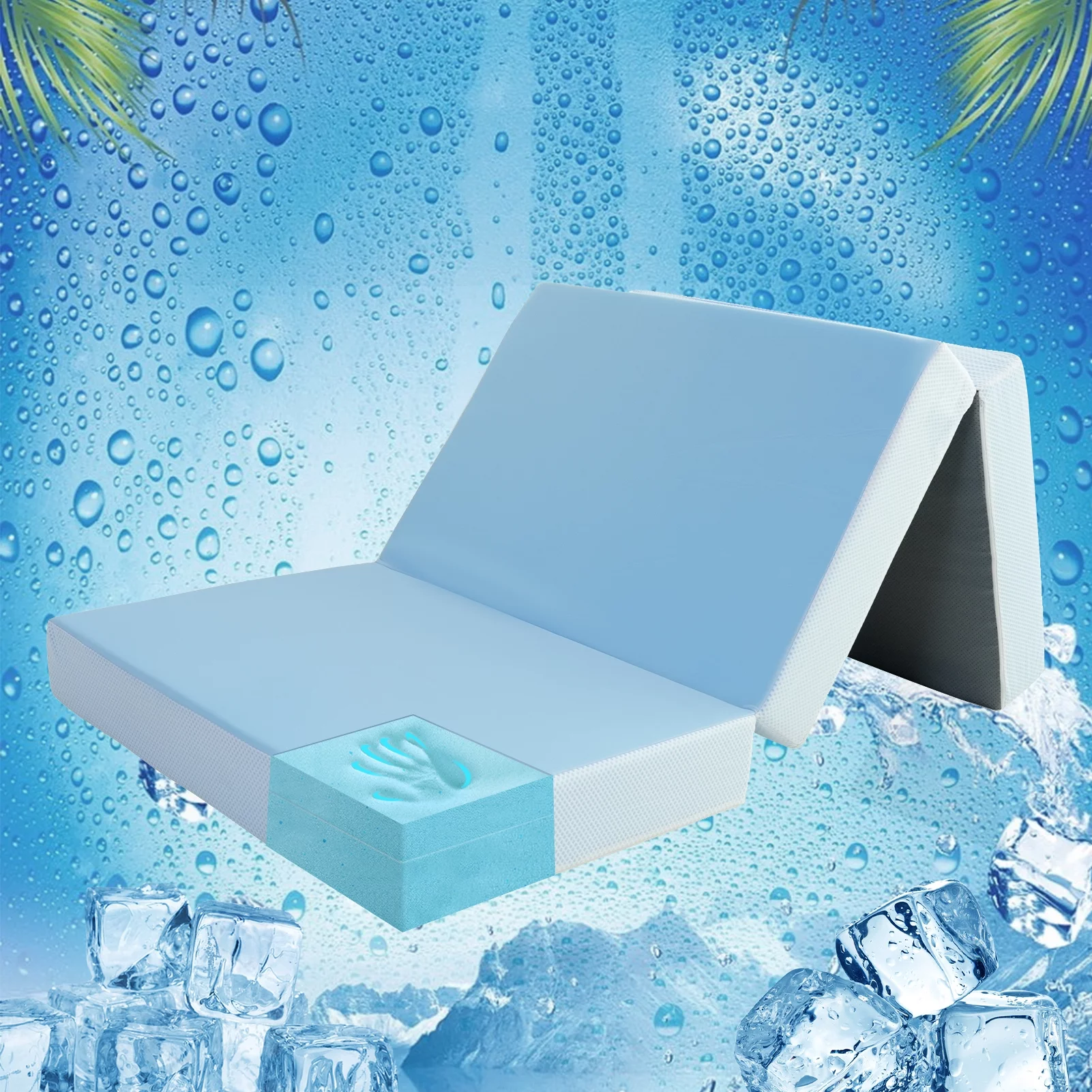 BYBYME 6 inch Folding Mattress, Cooling Memory Form Portable Trifold Mattress with Washable Cover and Non-Slip Bottom