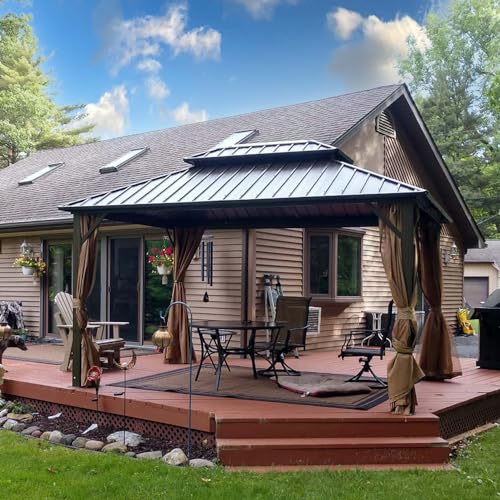 Domi 10' x 10' Hardtop Gazebo Outdoor Metal Gazebo with Galvanized Steel Double Roof Canopy, Curtains and Netting for Patio, Backyard, Deck
