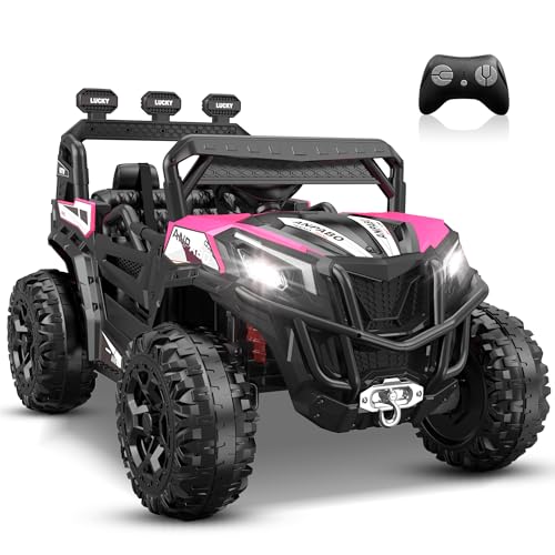 ANPABO 24V 4X4 Ride on Car Truck w/Remote Control, 4WD/2WD Switchable Kids UTV, 19" Spacious Seat, 4 Shock Absorbers, Soft Start, Music Player
