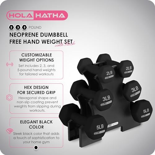 HolaHatha Neoprene Dumbbell Free Hand Weight Set with Rack, Ideal for Home Exercises to Gain Tone and Definition