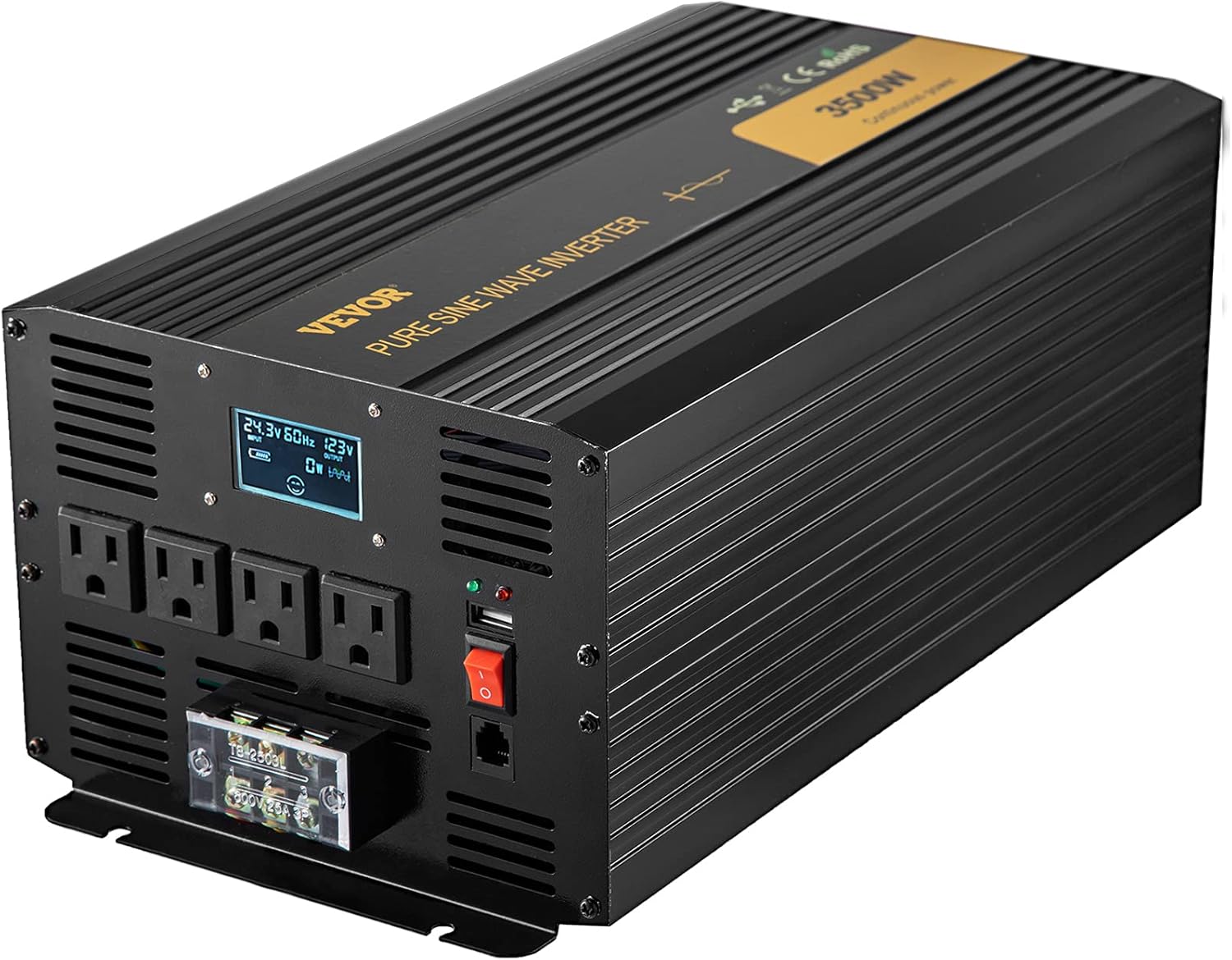 VEVOR Pure Sine Wave Inverter, 3500 Watt Power Inverter, DC 24V to AC 120V Car Inverter, with USB Port, LCD Display