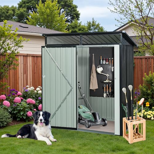 NicBex 6×5 Resin Outdoor Storage Shed with Floor & Window– All-Weather Lockable Small Tool Shed