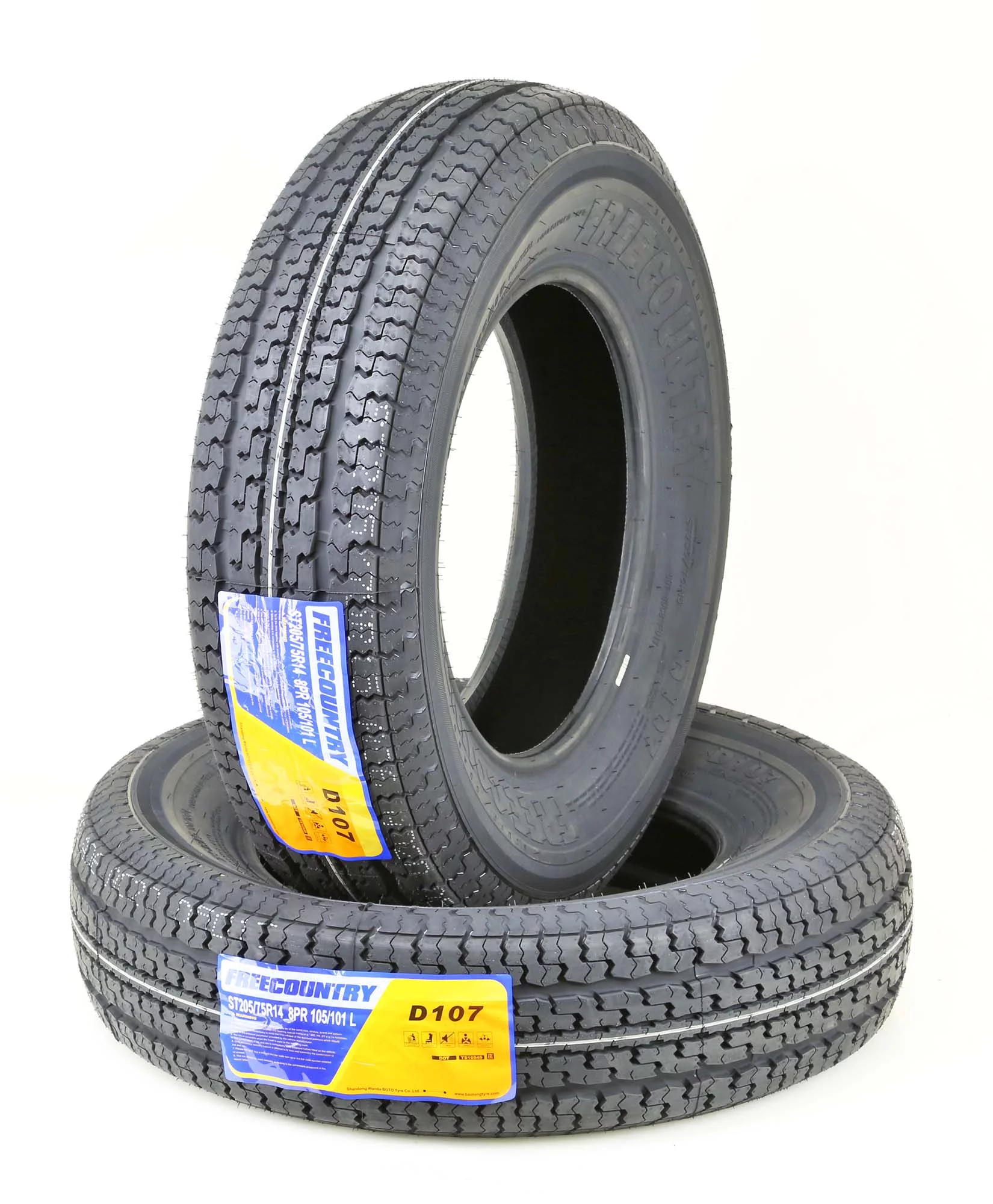 Free Country Heavy Duty Trailer Tires ST 205/75R14 8PR Load Range D Radial w/Side Scuff Guard, Set of 2 - Radiant Selections