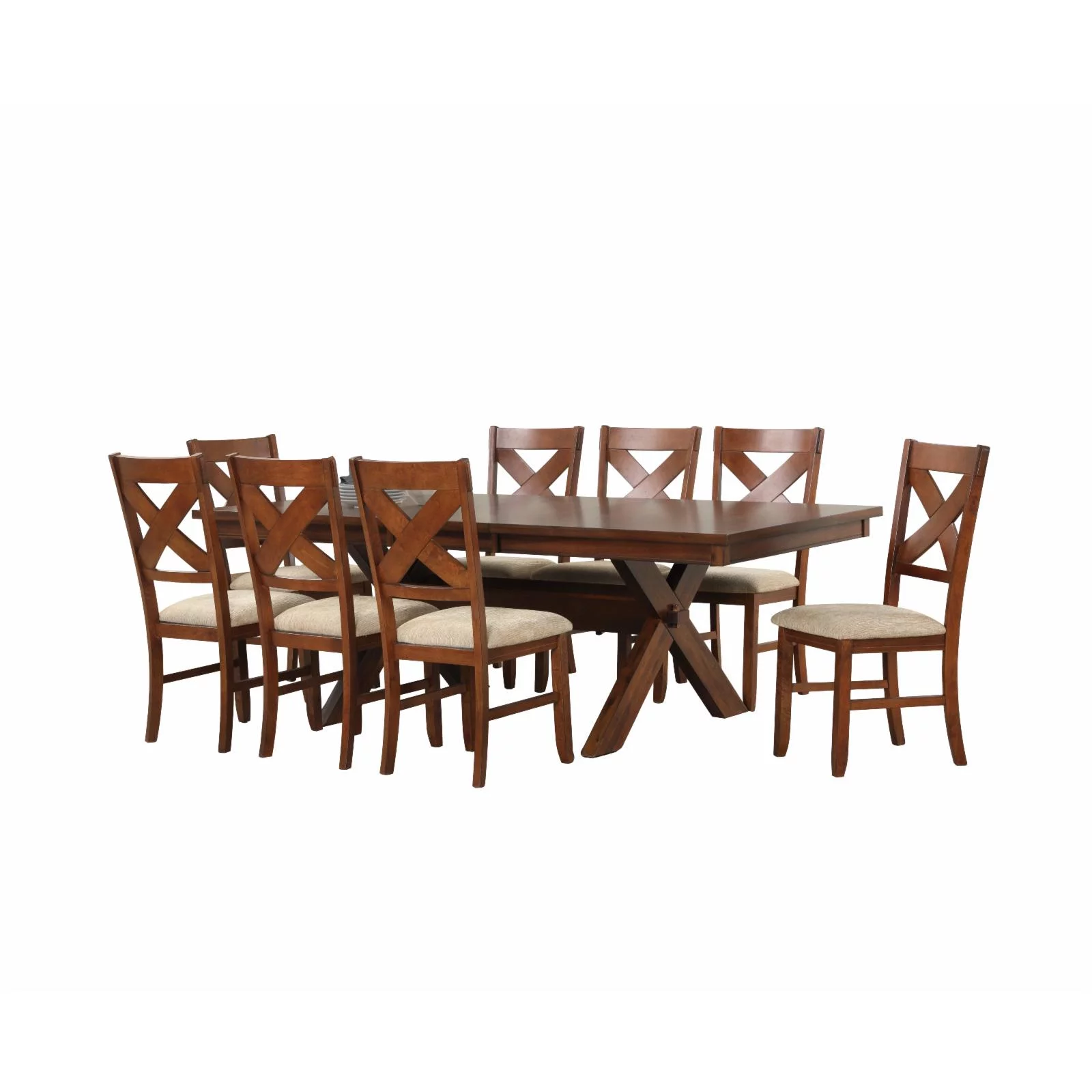 Roundhill Furniture Karven 9-Piece Extendable Dining Set - Glazed Pine Brown - Radiant Selections